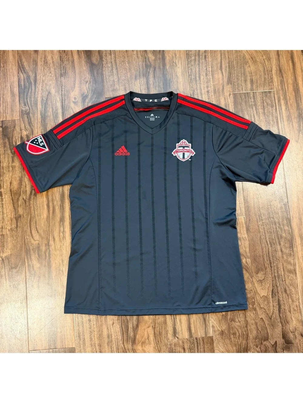 Adidas Toronto FC MLS Soccer Jersey Shadow Stripe Grey Red Mens XL TFC